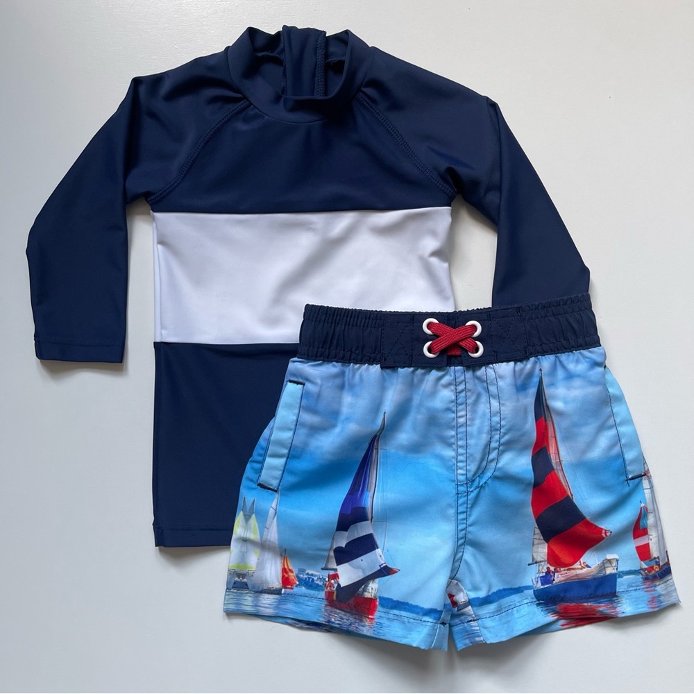 Shade Critters Boys Rash Guard Set - Sailboats - 6-12M